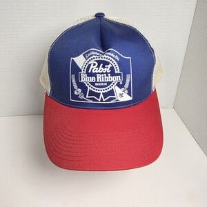 Pabst Blue Ribbon Pbr Trucker Hat Cap Snapback Foam Mesh EUC Vintage